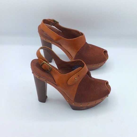 UGG Nicco Auburn Clog Calf Hair Platform Peep Toe Slingback Shoe Size 6.5 - Picture 4 of 13